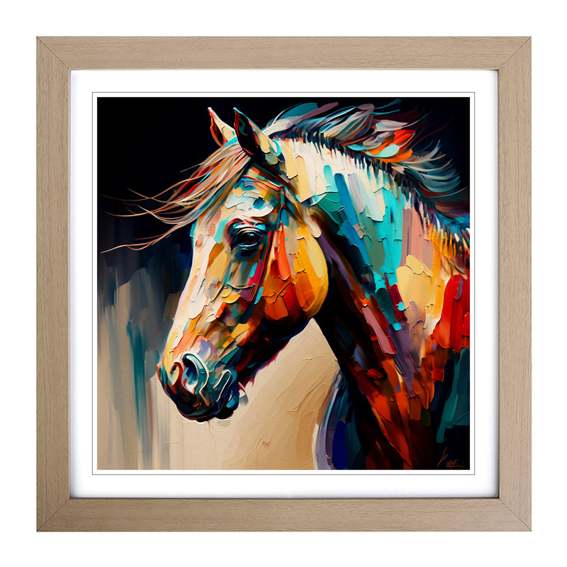 Horse Palette Knife Painting No.1 - Single Picture Frame Print on Wood, Oak