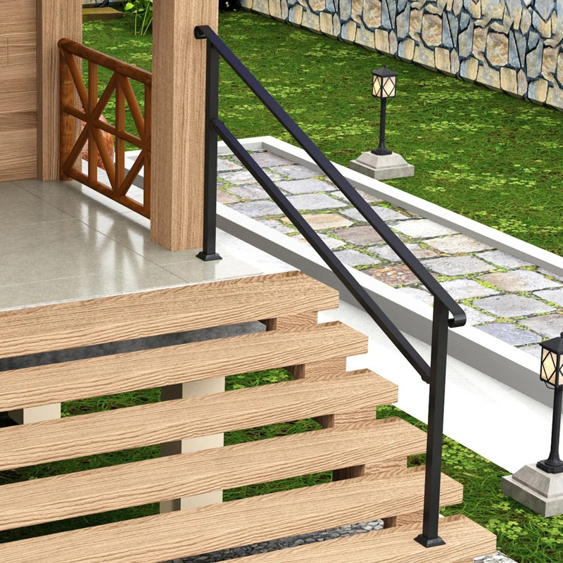 Paquet de 1 rampe d'escalier d'extérieur noir mat H 36,8 po, barrière de sécurité en métal antirouille pour porche et marches