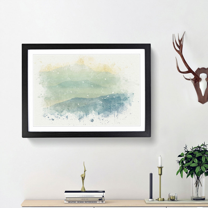 Mountain Fog in Crete Greece in Abstract - Framed Print, 62cm H x 87cm W x 2cm D, Black Framed