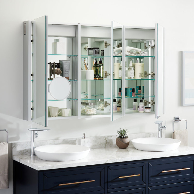 Leda 53-1/4" x 32" Lighted Frameless 3 Door Medicine Cabinet with LED Light and Wireless Speaker
