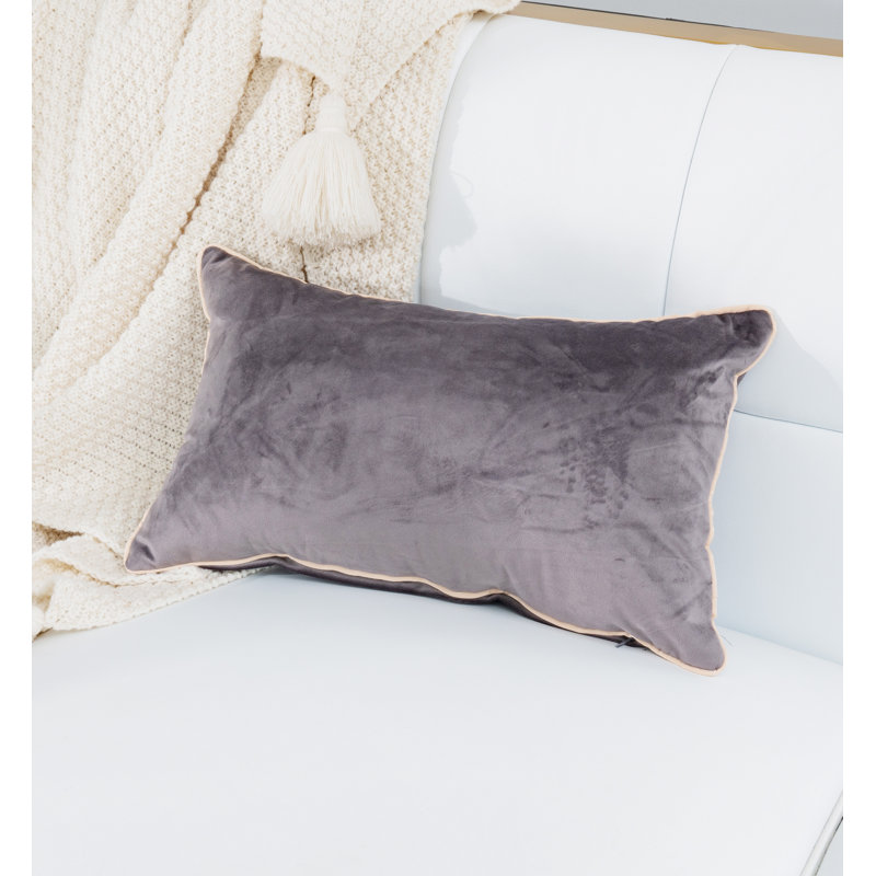 Rana Solid Colour Velvet Reversible Throw Pillow, Charcoal