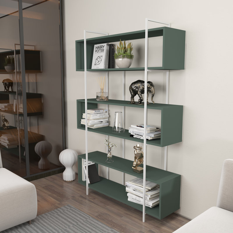 Trumbull Geometric Bookcase, Green White