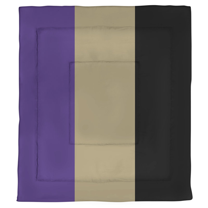 Modern & Contemporary Polyester Percale Striped Comforter, King Comforter, Purple/Gold/Black