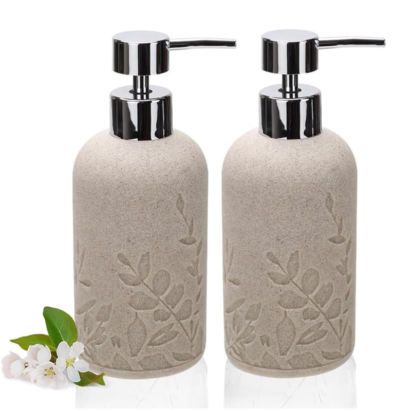 2-Pack Matte Beige Hand Soap Dispenser Set | Sandstone Textured Resin for Bathroom & Kitchen