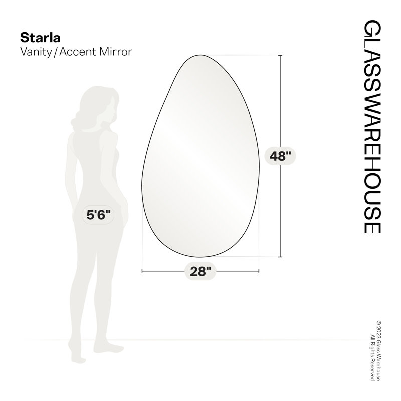Miroir Starla, 28 po x 48 po, Blanc, Asymétrique