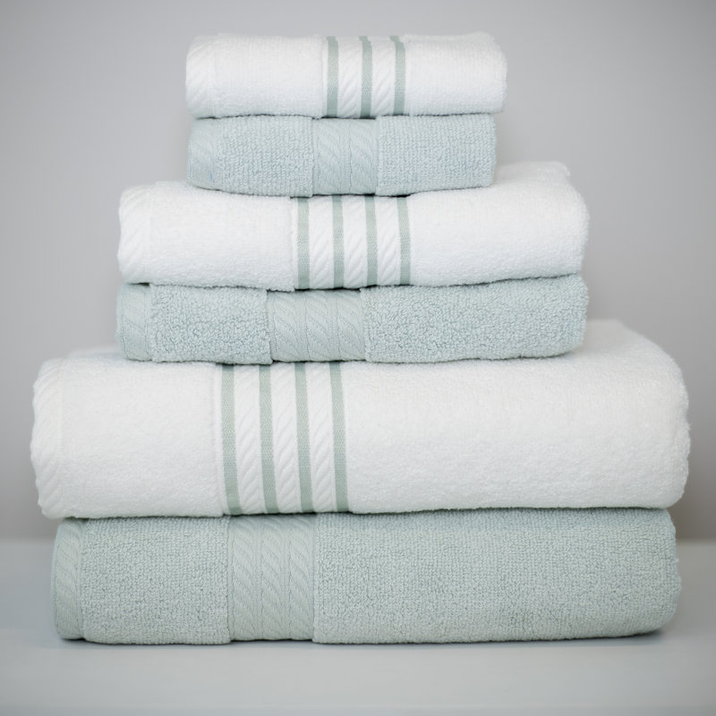 Modern Threads 6 Piece Cotton Stripe Towel Set, 2 Bath Towels, 2 Hand Towels, 2 Washcloths, Soft Jade
