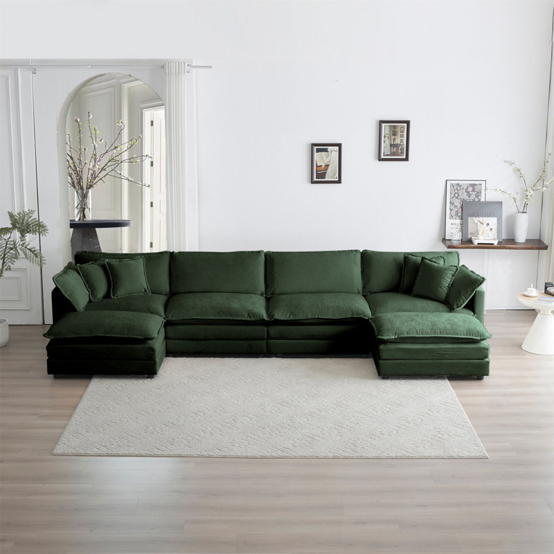  Canapé modulaire modulaire convertible en coin et canapé d'angle minimaliste, Chenille verte, 4