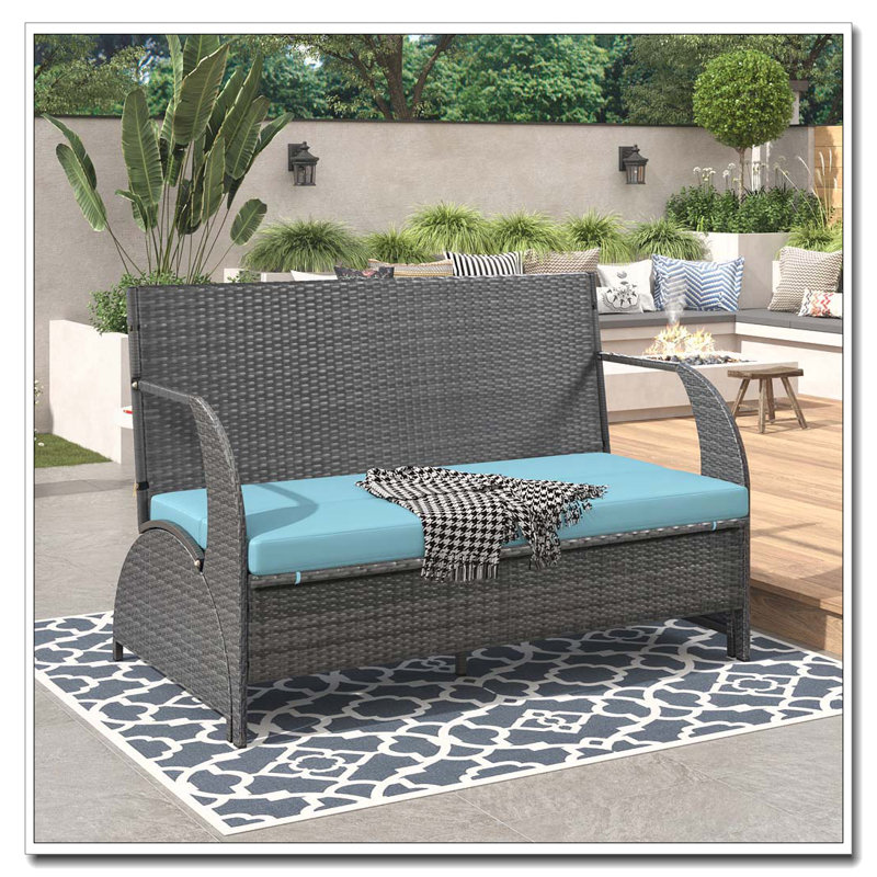 Banc de pique-nique d'extérieur convertible 2 en 1 avec coussins, Bleu