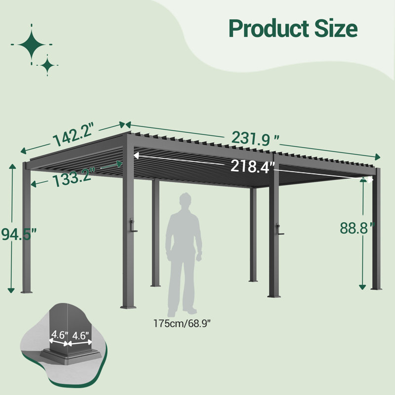 Pergola en aluminium avec auvent à persiennes, 12 pi. x 20 pi	, Brown