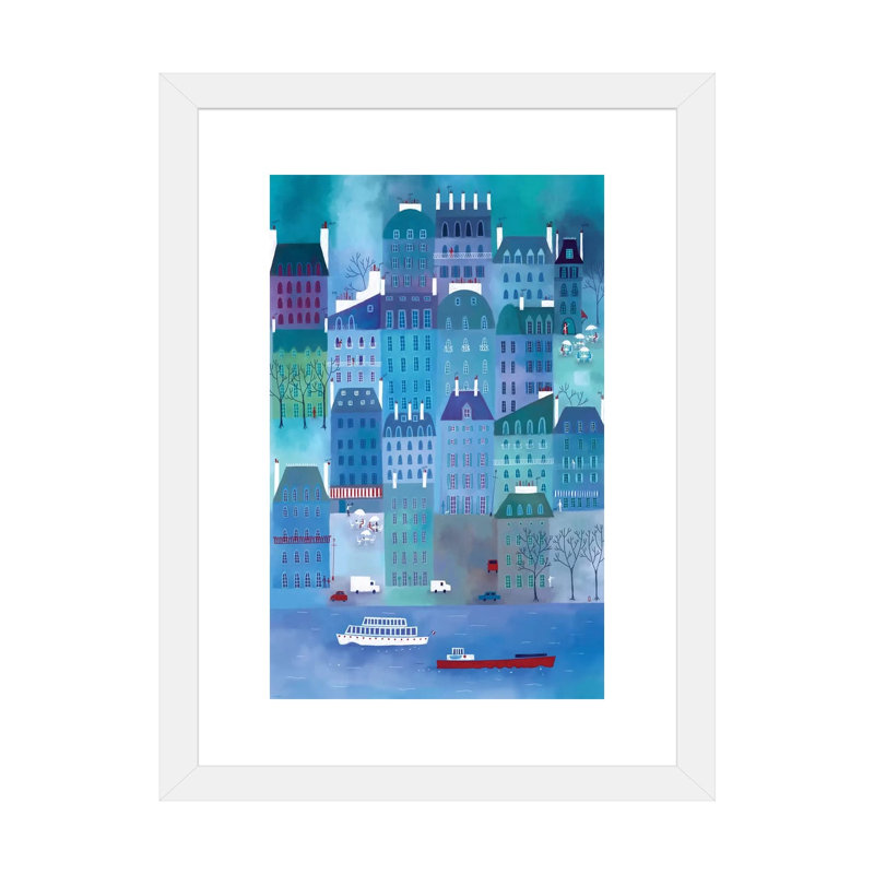 Paris blues par Nic squirrell-impression, H 24 po x l 16 po x P 1 po, Blanc, Papier encadré blanc