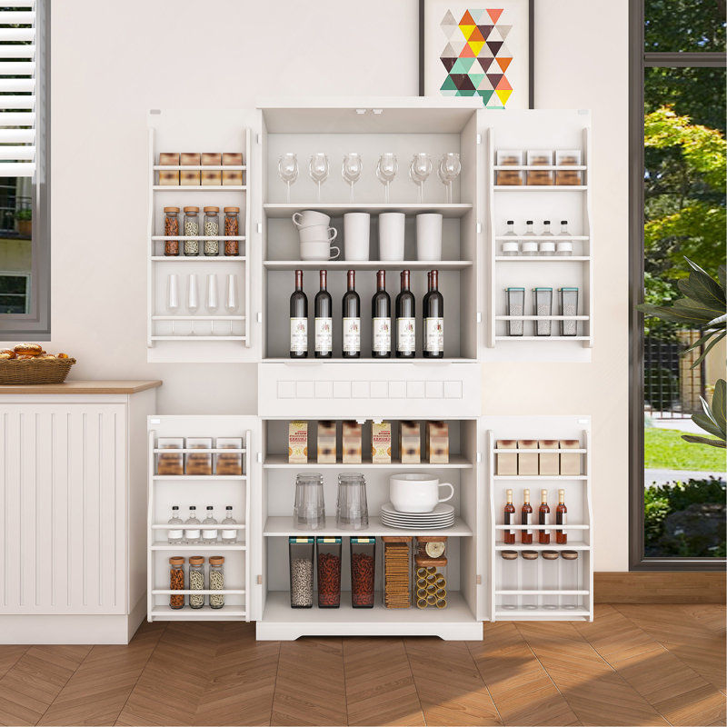 Armoire de rangement 71,65 "avec tiroir, armoire, 2 armoires et 6 portes, tablettes réglables, armoire autoportante