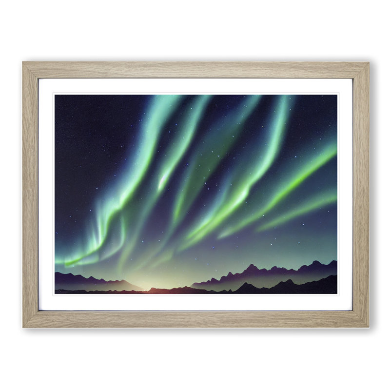 Heavenly Aurora Borealis - Single Picture Frame Print, 25cm H x 34cm W x 2cm D, Oak