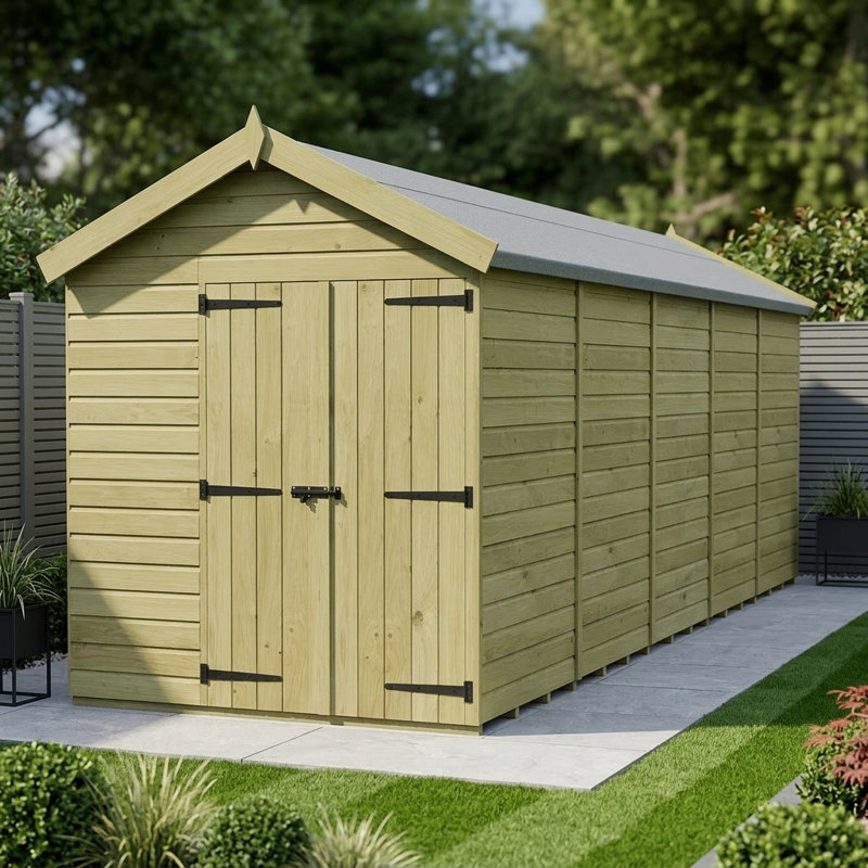 Total Sheds 7ft x 19ft Apex Garden Shed - Double Door - No Windows - Pressure Treated Timber - UK Manufactured