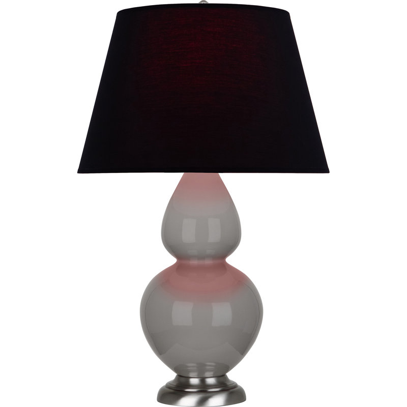 Lampe de table double gourde en céramique, Noir / Rouge, Taupe fumé émaillé / argent antique, Argent argent