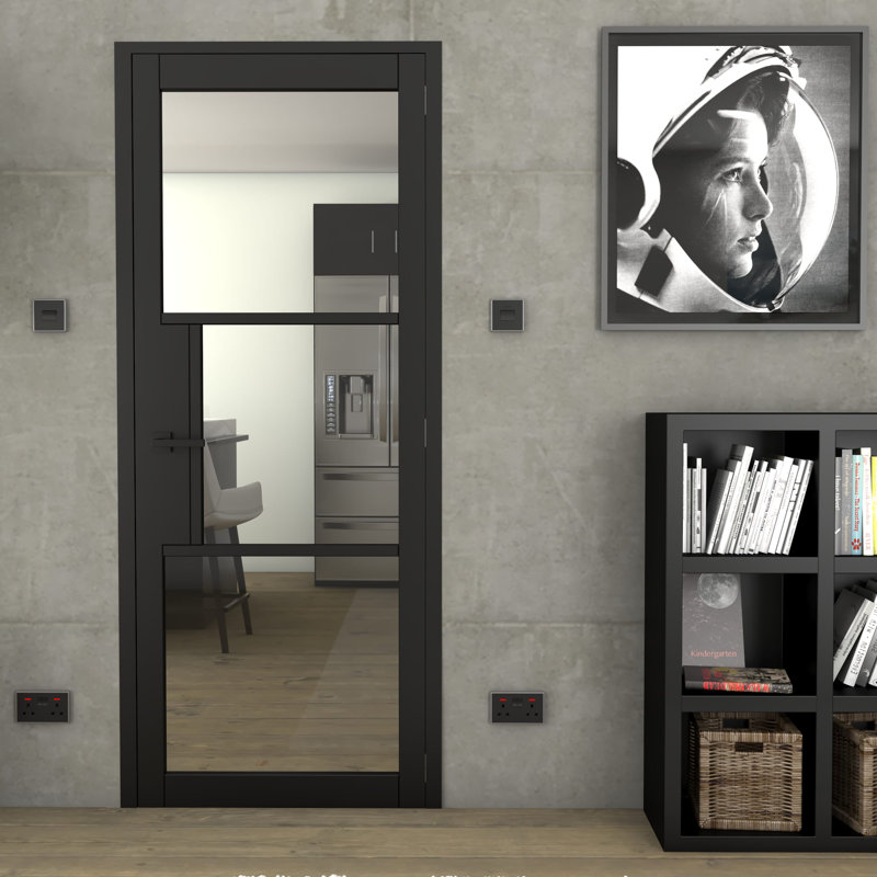 Black Heritage 3 Lite Clear Glass Internal Door, 198.1cm x 76.2cm x 3.5cm (H x W x T)