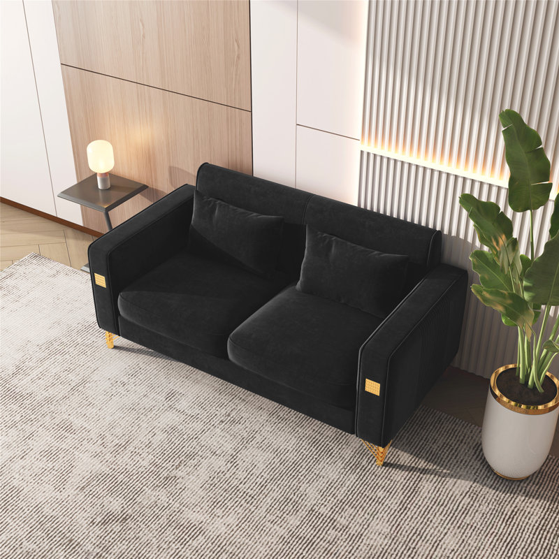 Barcaldine Velvet Loveseat, Black Velvet