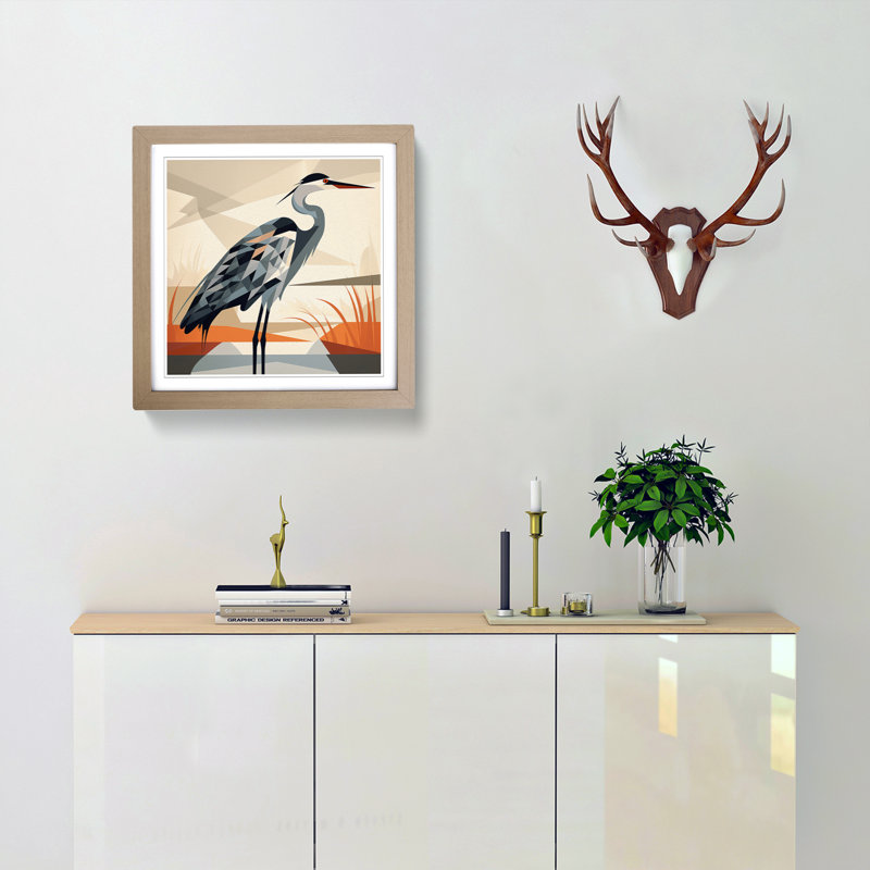 Heron Constructivism No.2 - Framed Print, Oak