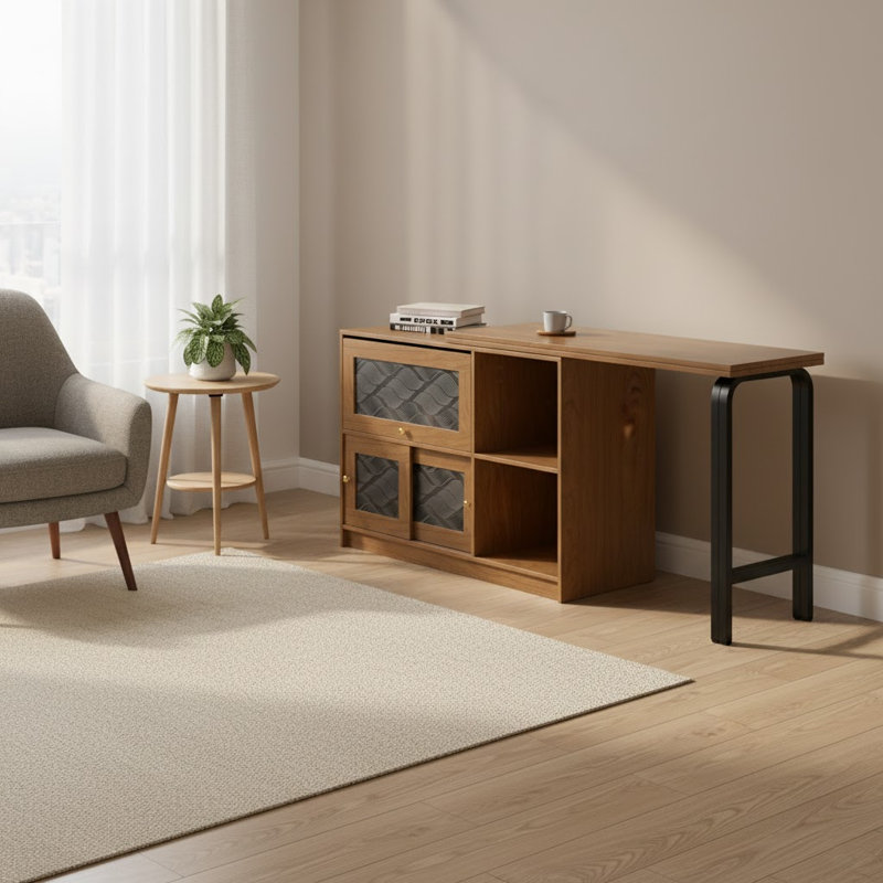 Bureau extensible 91,7 po en bois avec armoire de rangement et structure en métal