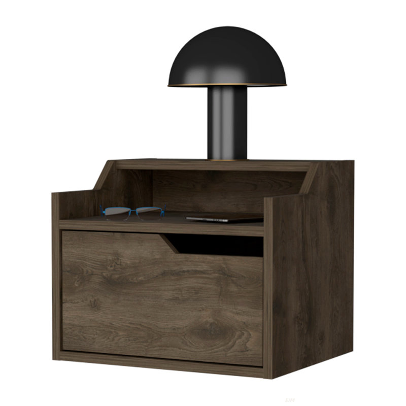 Table de chevet flottante à deux tablettes: une fusion de style et de fonctionnalité, Marron foncé
