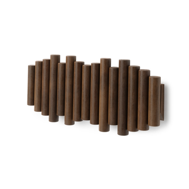 Picket 5-Hook Wall-Mounted Wooden Coat Rack with Adjustable Flip-Down Hooks, Aged Walnut