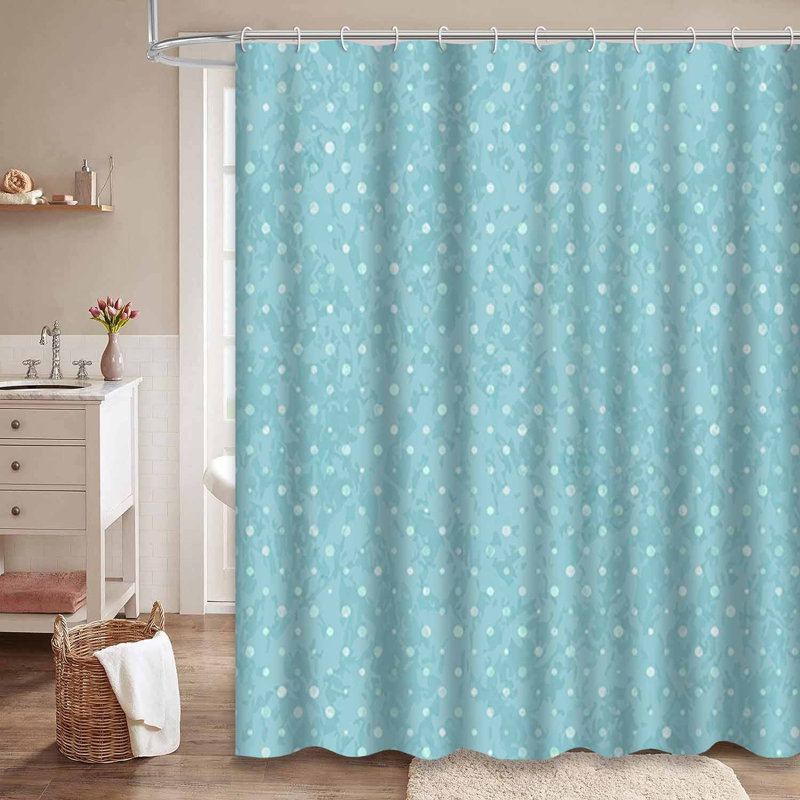 Rideau de douche rond à pois blancs et bleus avec 12 crochets, L 72 po x l 78 po