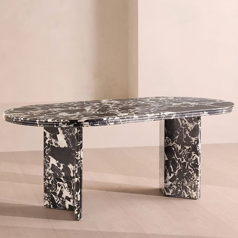 Oval Faux Marble Top Dining Table, Black
