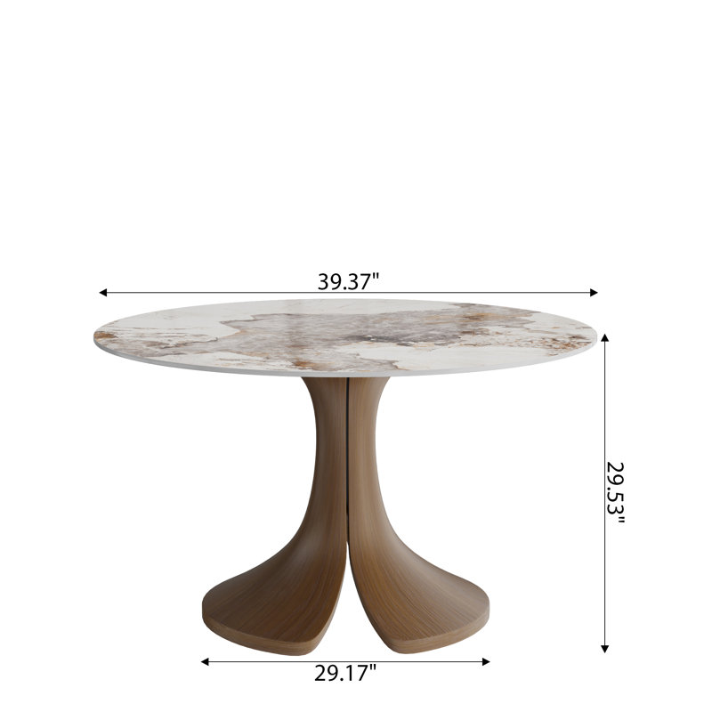 Table de salle à manger ronde moderne de 39 po / 43 po Aurora, H 29,52 po x L 39,37 po x l 39,37 po, Beige Pandora