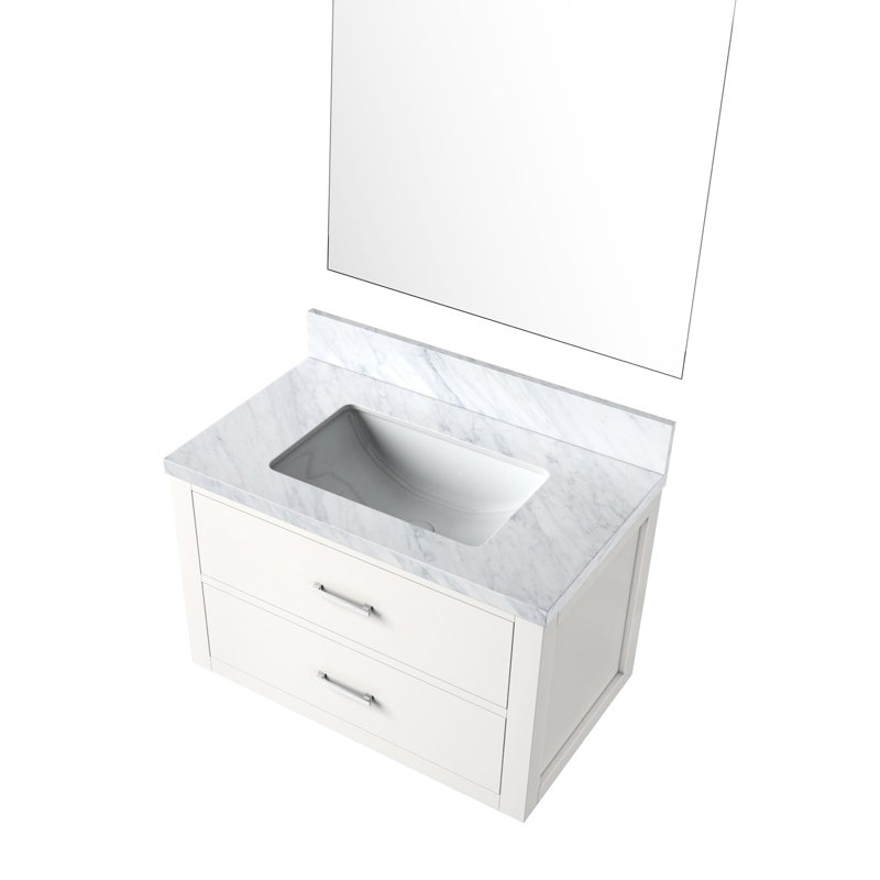 Meuble-lavabo blanc 30 po x 22 po avec comptoir en marbre et miroir de 28 po à fermeture douce, avec panneaux en contreplaqué