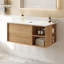 Meuble-lavabo moderne flottant (lavabo non inclus), armoire à grain de bois 36 po avec plateau en pierre frittée blanche et trou de préparation pour évier, étagère ouverte réversible
