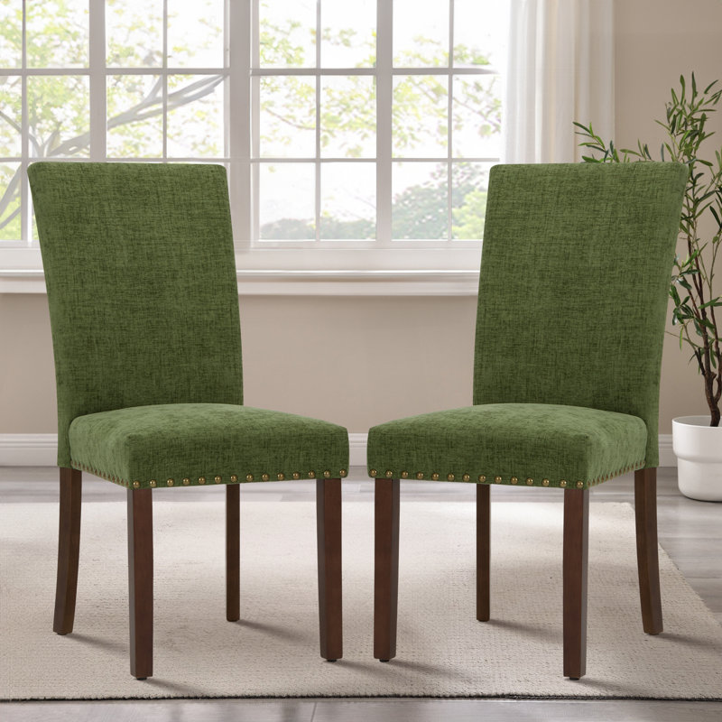 Chaise de salle à manger rembourrée Nailhead, Vert