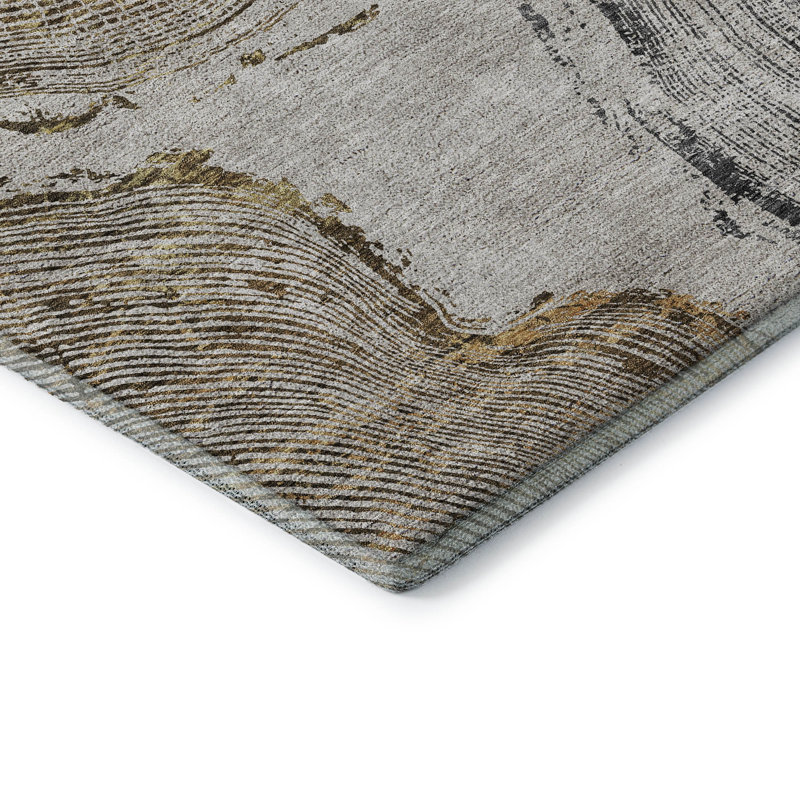Tapis taupe Prisco lavable à la machine de qualité supérieure, Rond 8 pi