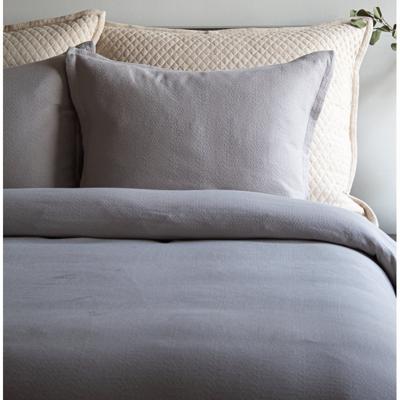 Neo Cotton Topstitched Flange Duvet Cover, King Duvet Cover + 2 King Shams, Light Gray