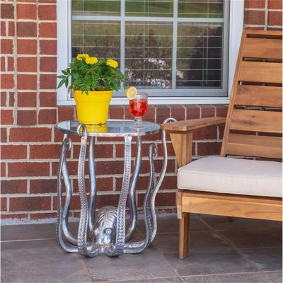Linon Olivia Octopus Table With Tempered Glass Top And Aluminum Tentacle Legs For Indoor Outdoor Use