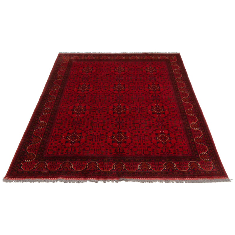 Tapis rouge noué à la main Esari Turkman 6 pi 7 po x 9 pi 6 po