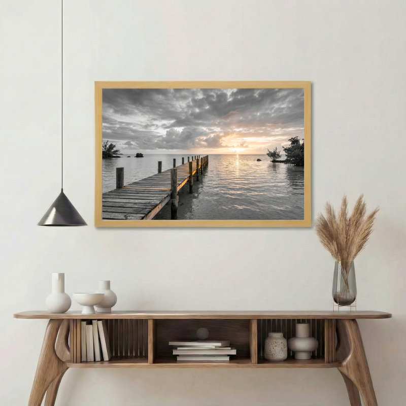 Art mural sur toile en bois naturel pour salon, chambre à coucher, bureau ou vestibule - décoration murale décorative avec coucher de soleil