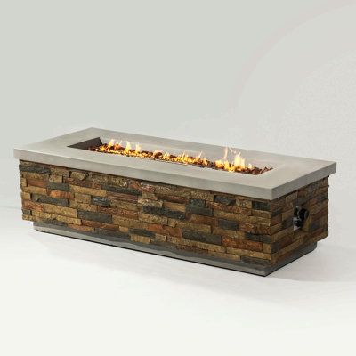 60In Concrete Fire Pit Table With Stone Looks Propane Gas Fire Pit Table