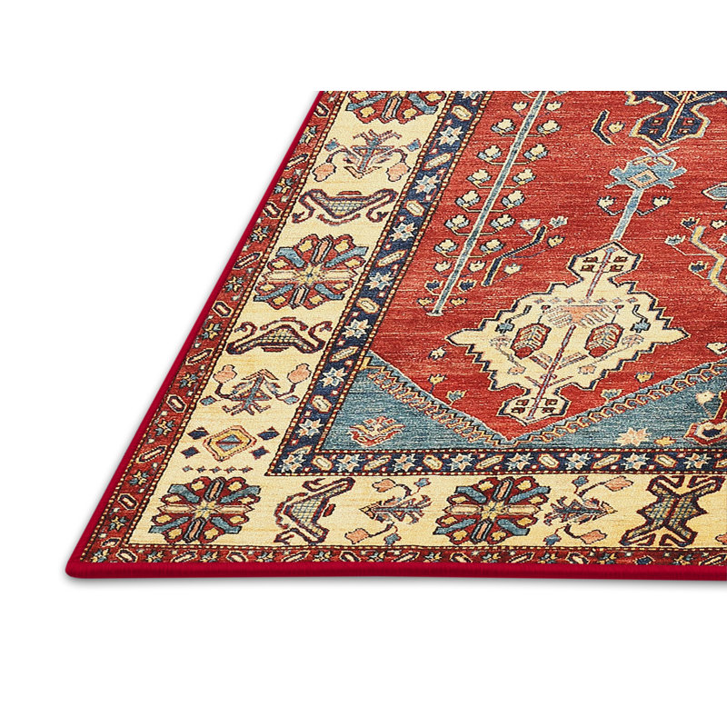 Tapis en laine rouge / beige, Rectangle 5 pi x 7 pi