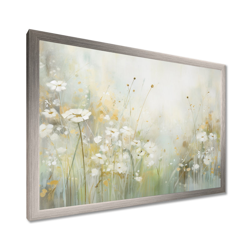 «Green Beige Serene Meadows II - Abstract Botanicals», art mural, H 34 po x l 44 po x P 1,5 po, Cadre simple argenté