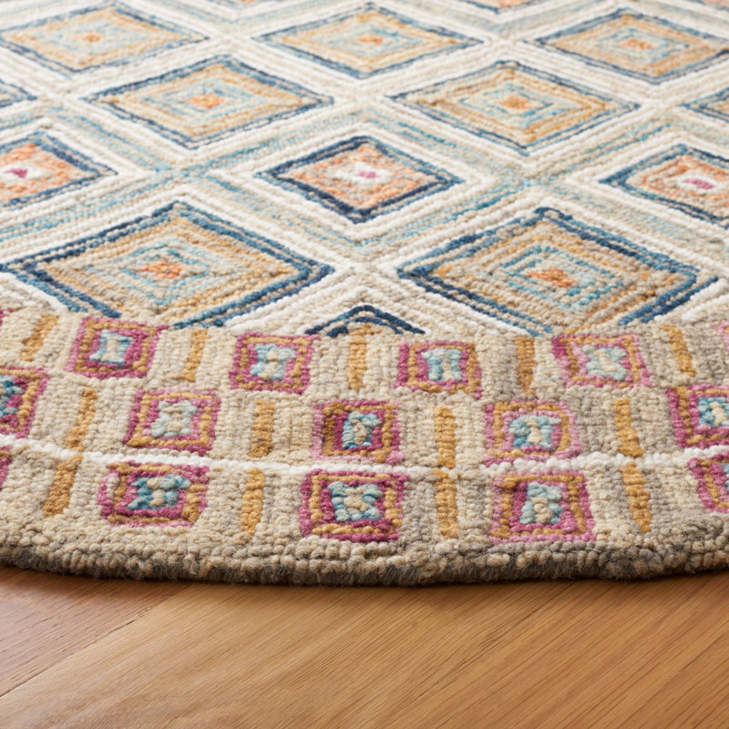 Deyoung Hand Tufted Wool Geometric Rug, Round 6'
