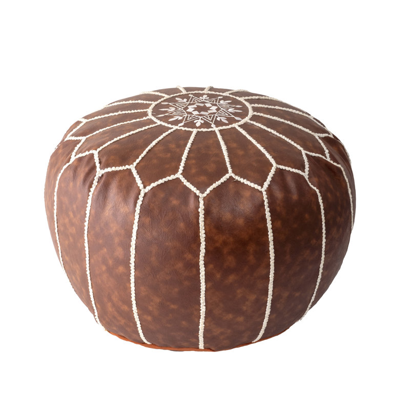 Pouf rond en similicuir de 20 po de largeur, Similicuir brun