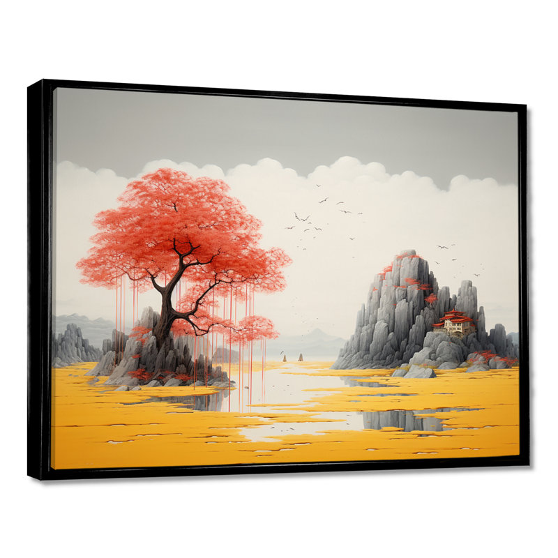 Sheena - Lake House, art mural, H 12 po x l 20 po x P 1 po, Toile avec cadre flottant noir