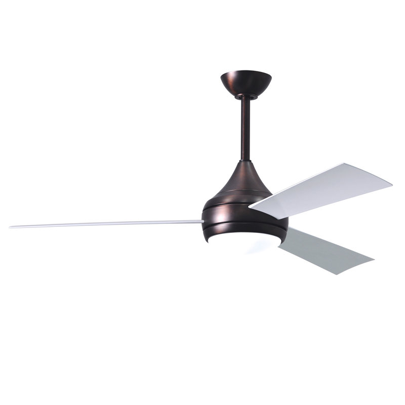 Donaire LED Outdoor Downrod Ceiling Fan, Brushed Bronze, Gloss White