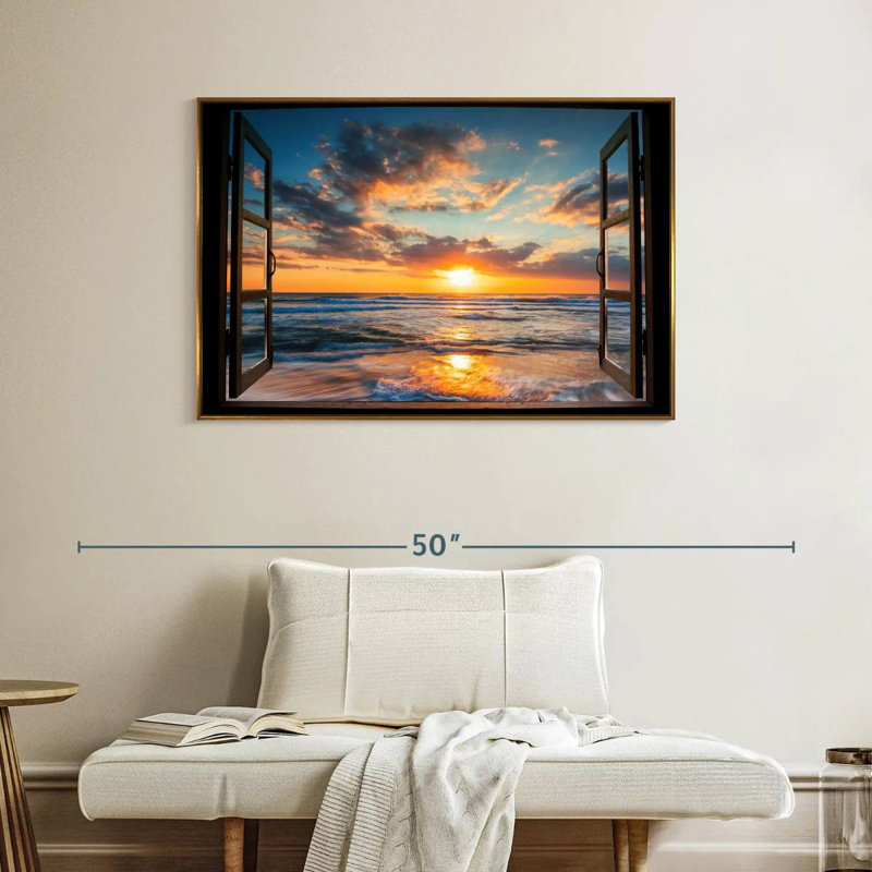 Fenêtre sur le Marcum du Pacifique, Cadre flottant doré, 40 po x 27 po