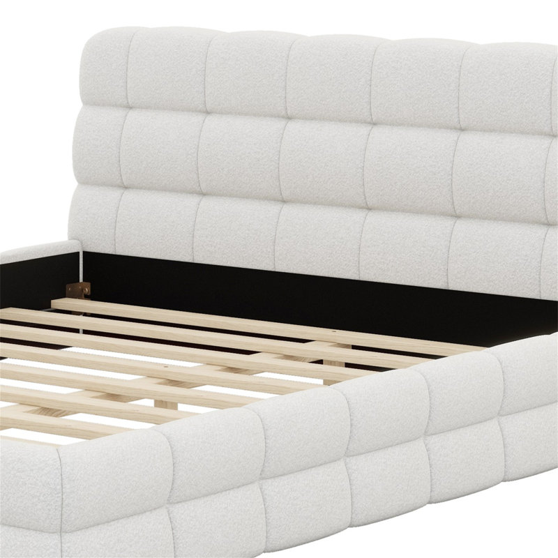 Lit plateforme en tissu d'ameublement, Blanc