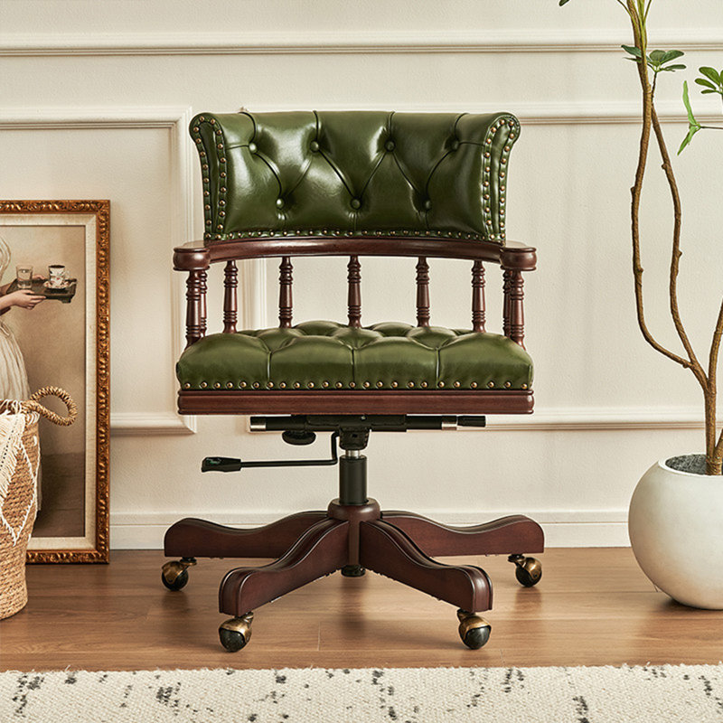 Fauteuil de bureau rembourré avec dossier en cuir massif Vintage Green, Green