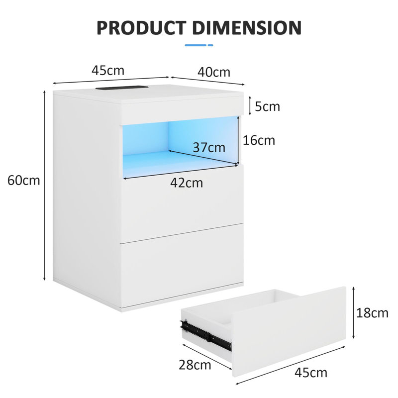 45cm W Manufactured Wood Bedside Table