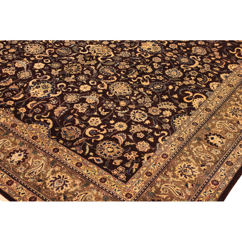 Tapis brun / rouge / noir en laine noué à la main 8 pi 5 po x 10 pi 2 po Roca Oriental