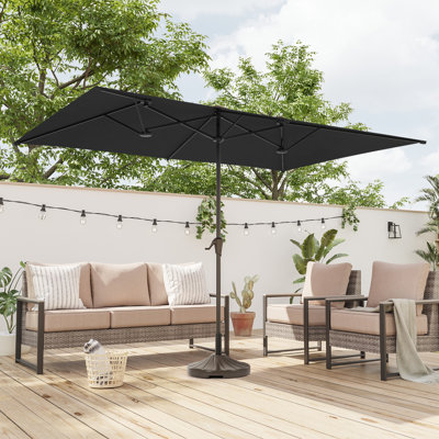 10x6.5Ft Double-Sided Patio Umbrella, Market Twin Umbrella W/ 6-Rib Sturdy Metal Frame