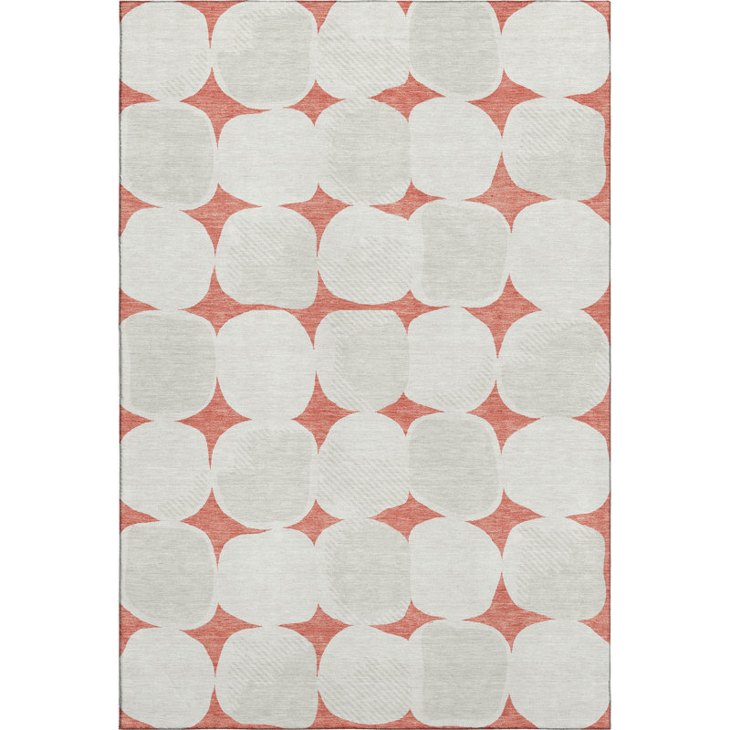 Premium Machine Washable Prisco Salmon Rug, Rectangle 3' x 5'