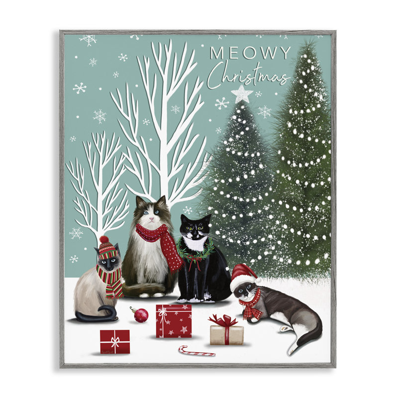 Scène festive de chats d'hiver, estampe numérique, conception par Elizabeth Tyndall, H 30 po x l 24 po